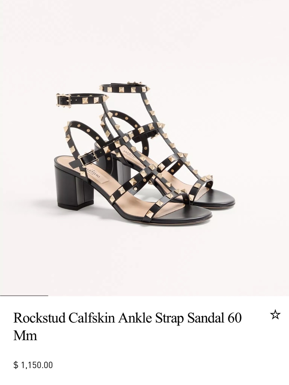 Valentino Black Leather Rockstud Block-Heel Sandals